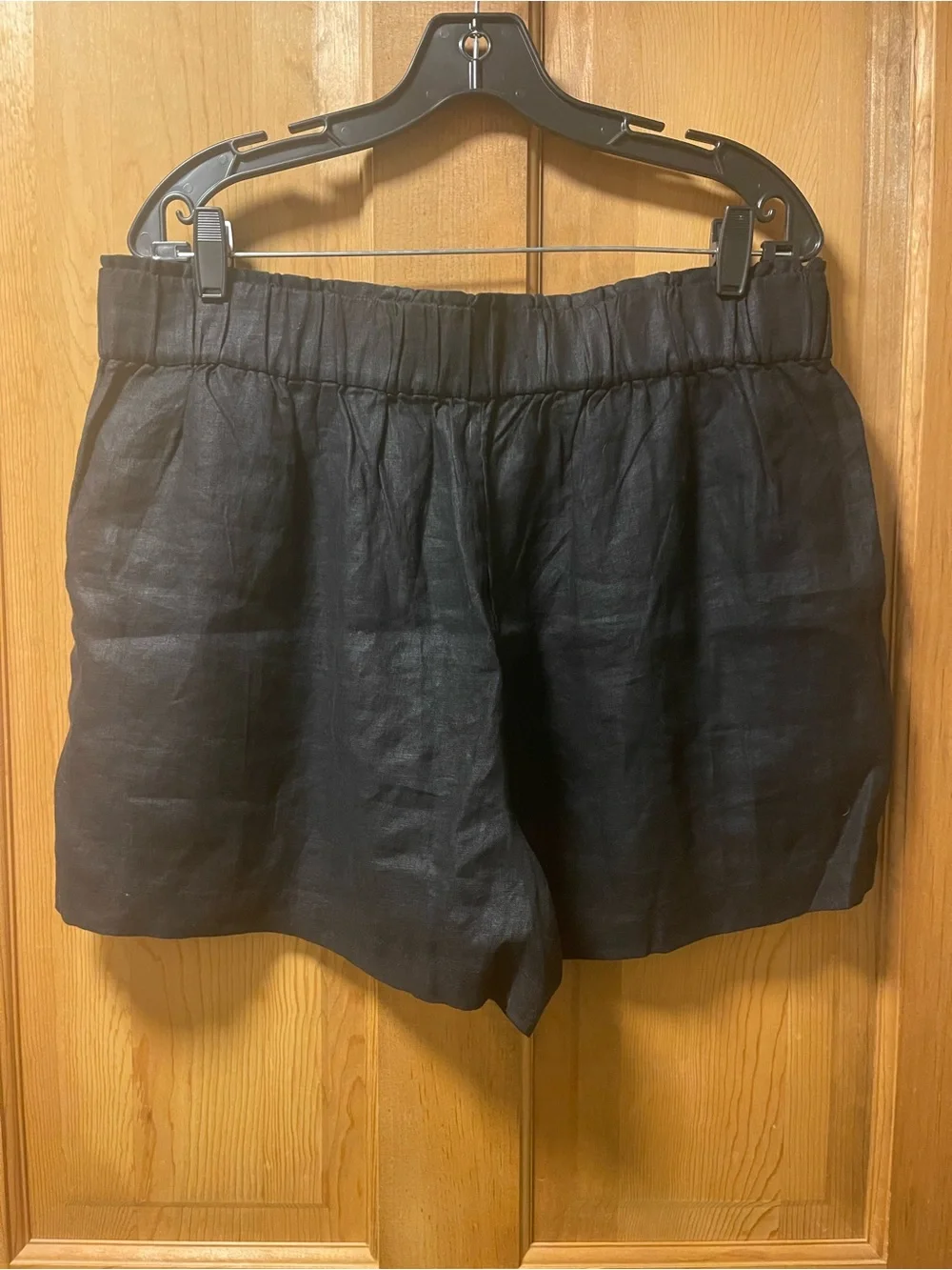 J. Crew Black Linen-Blend Elastic-Waist Shorts, L